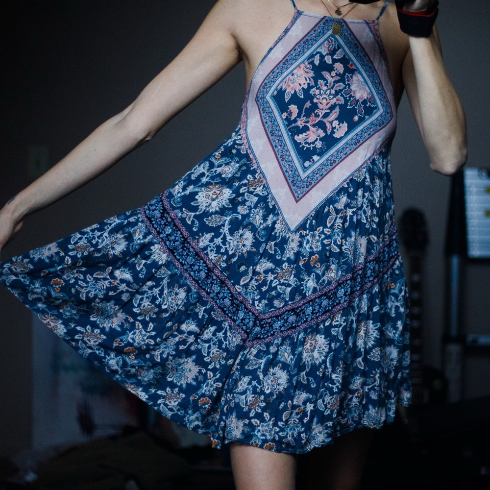 American Eagle Boho Blue and Pink Floral Dress (size small)